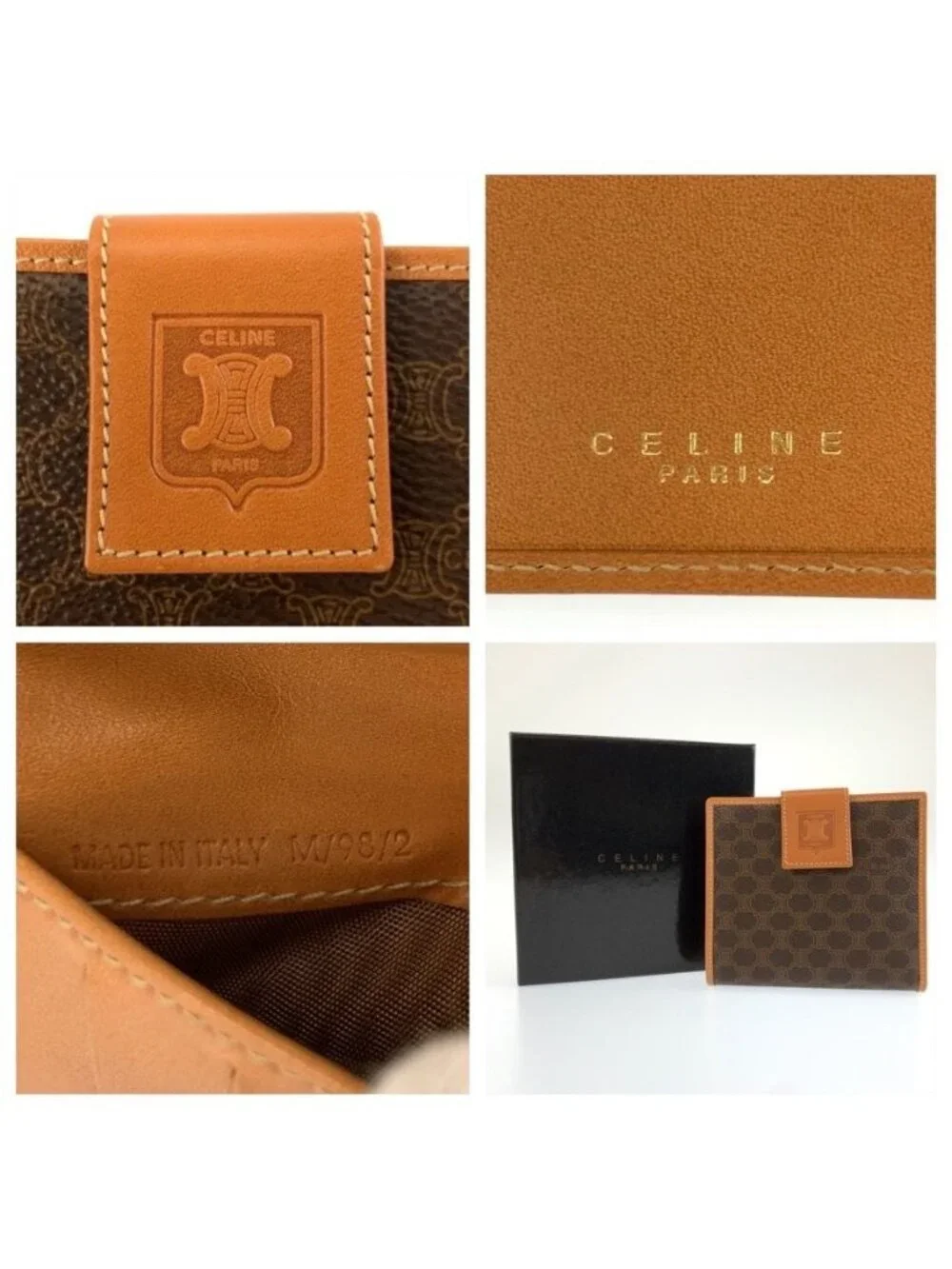 Celine Vintage Mcadam Brown Leather M 98 2 Folding Wallet
